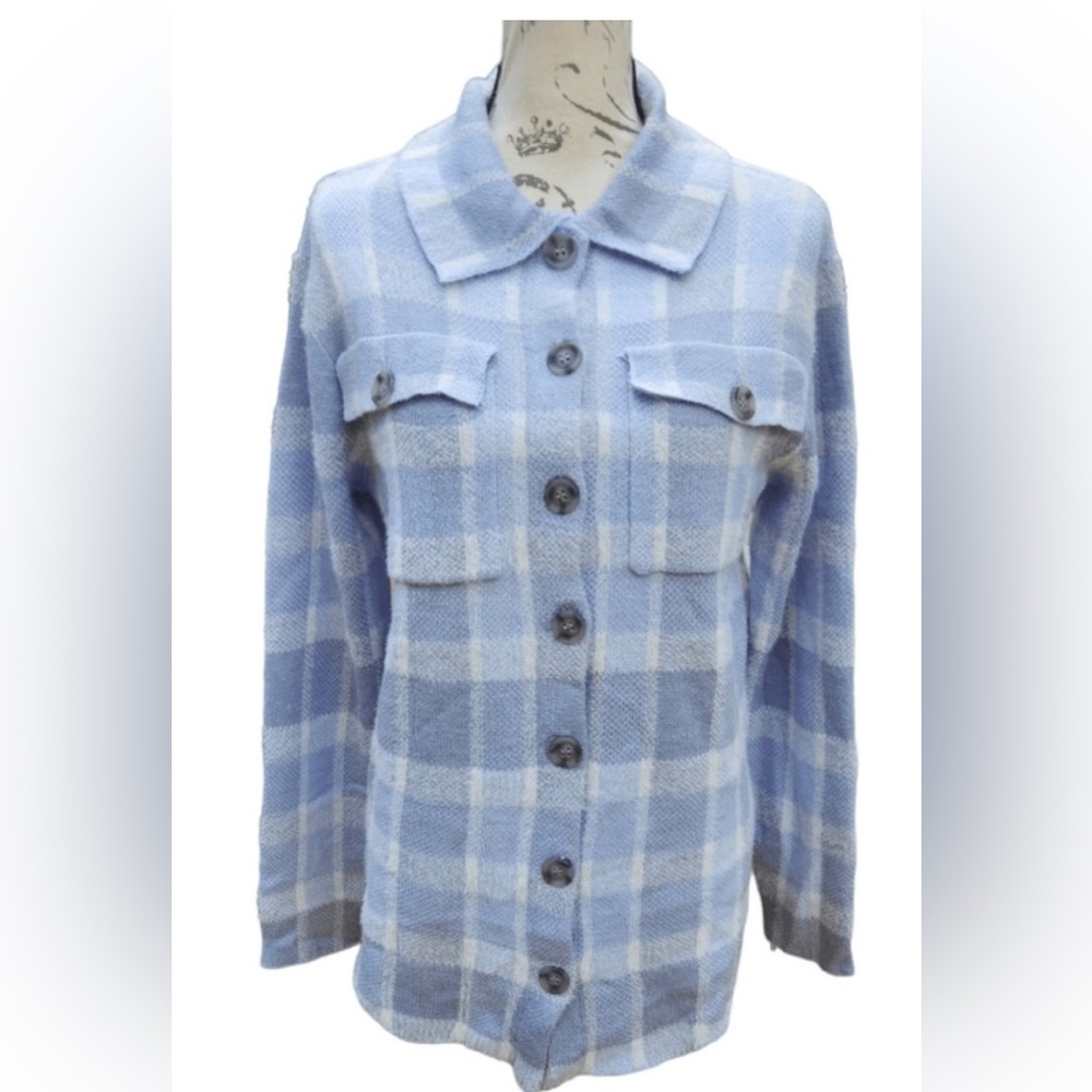 William Rast shacket shirt. Dusty blue plaid, and the softest shirt ever. XS